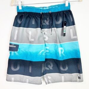 QUIKSILVER BLUE GRAY BLACK LOGO CARGO POCKET SWIM BEACH BOARD SHORTS YOUTH LARGE